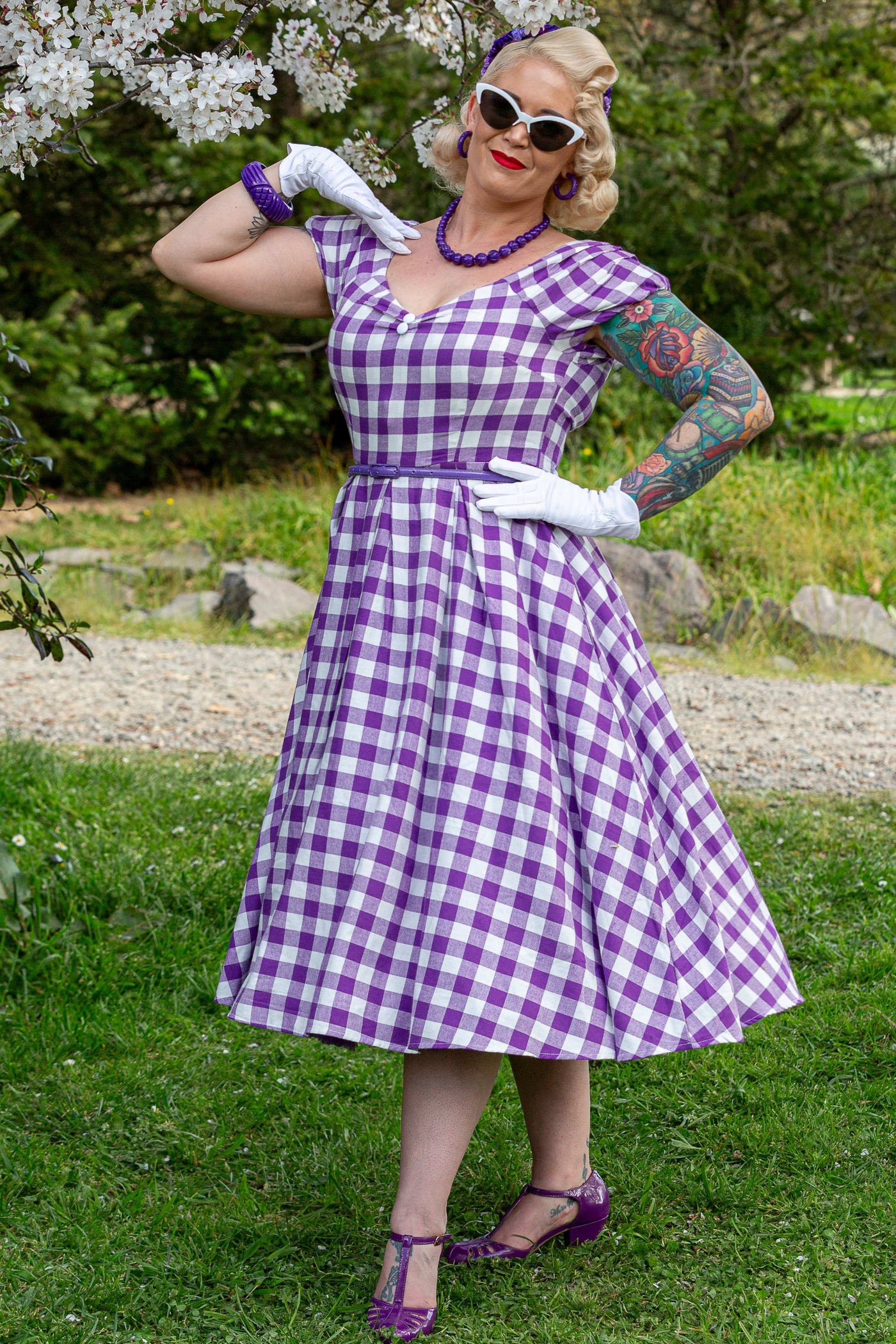 purple gingham dress Lily Off Shoulder Summer Purple Gingham Dress