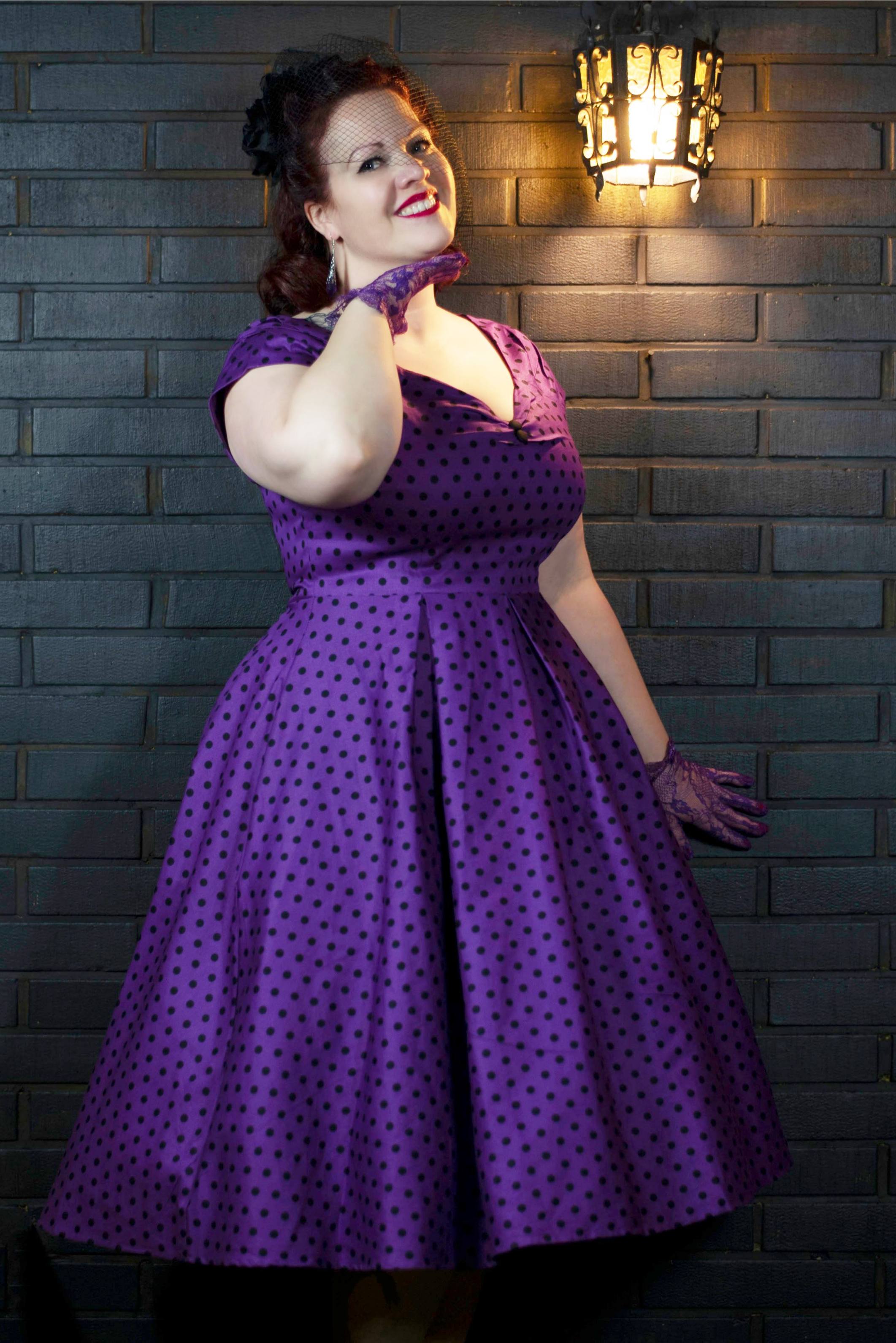 Lily Purple Polka Dot Off Shoulder Dress