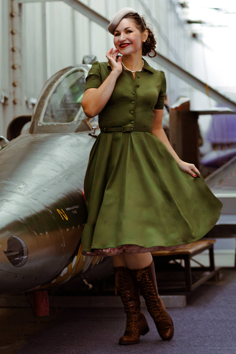 Penelope Retro Army Green Shirt Dress Penelope Retro Army Green Shirt Dress
