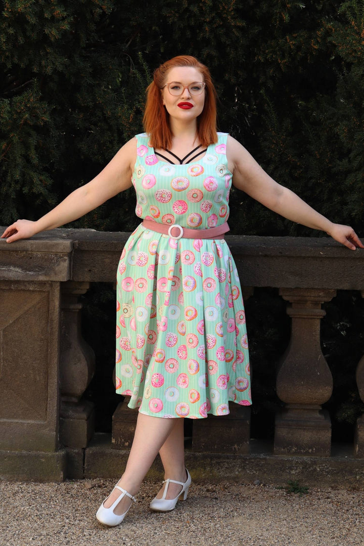 新品タグ付きAMERI VINTAGE DONUTS SLEEVE DRESS Amanda Donut Tea Dress In Mint Green