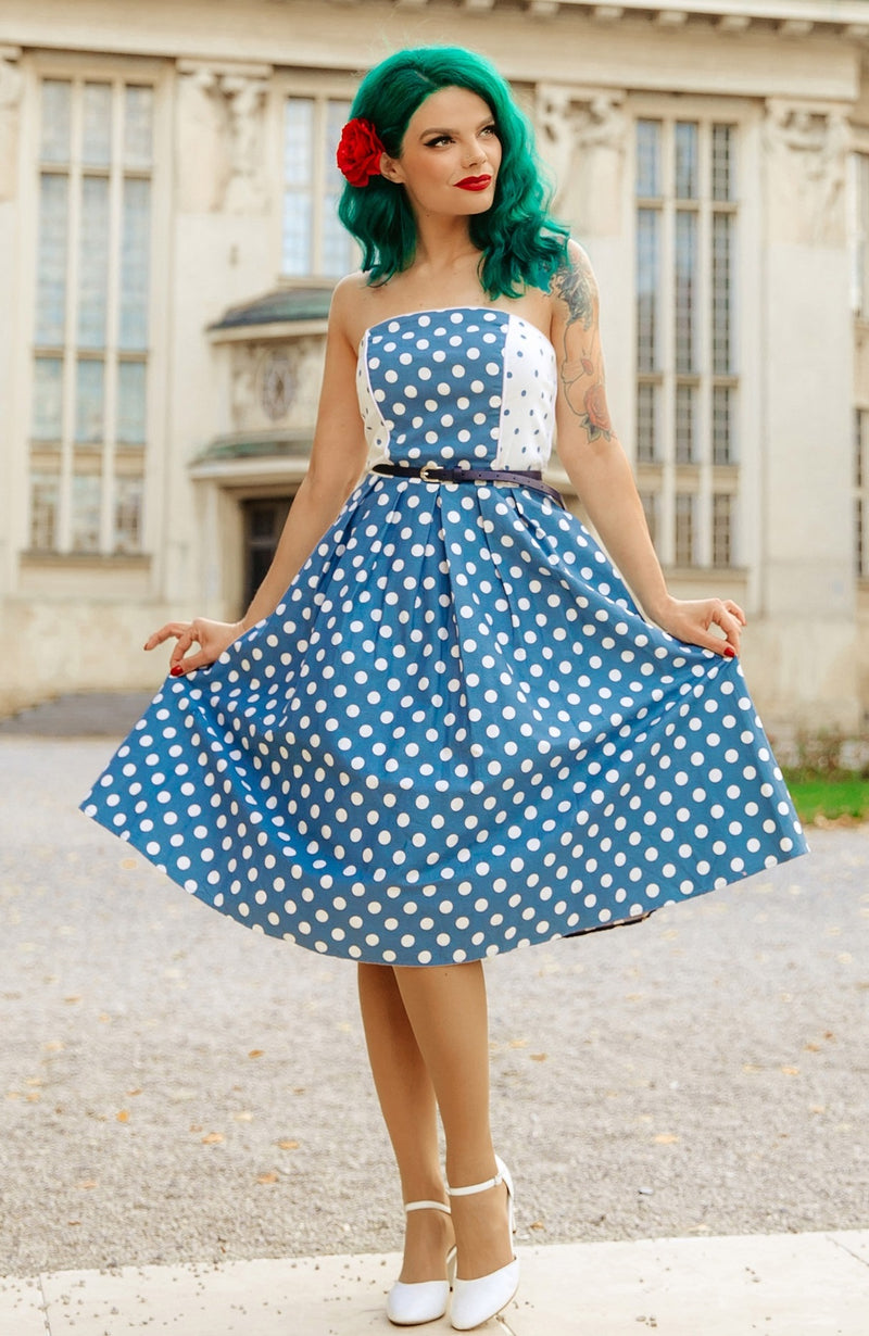blue polka dot strapless dress Short-Sleeved Classic Shirtwaist Maxi Dress in Atlantic Blue Sahara Li main image 1