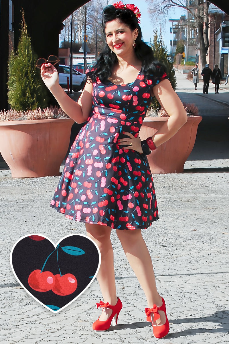 strapless open back dress Claudia Vintage Skater Dress In Rockabilly Print