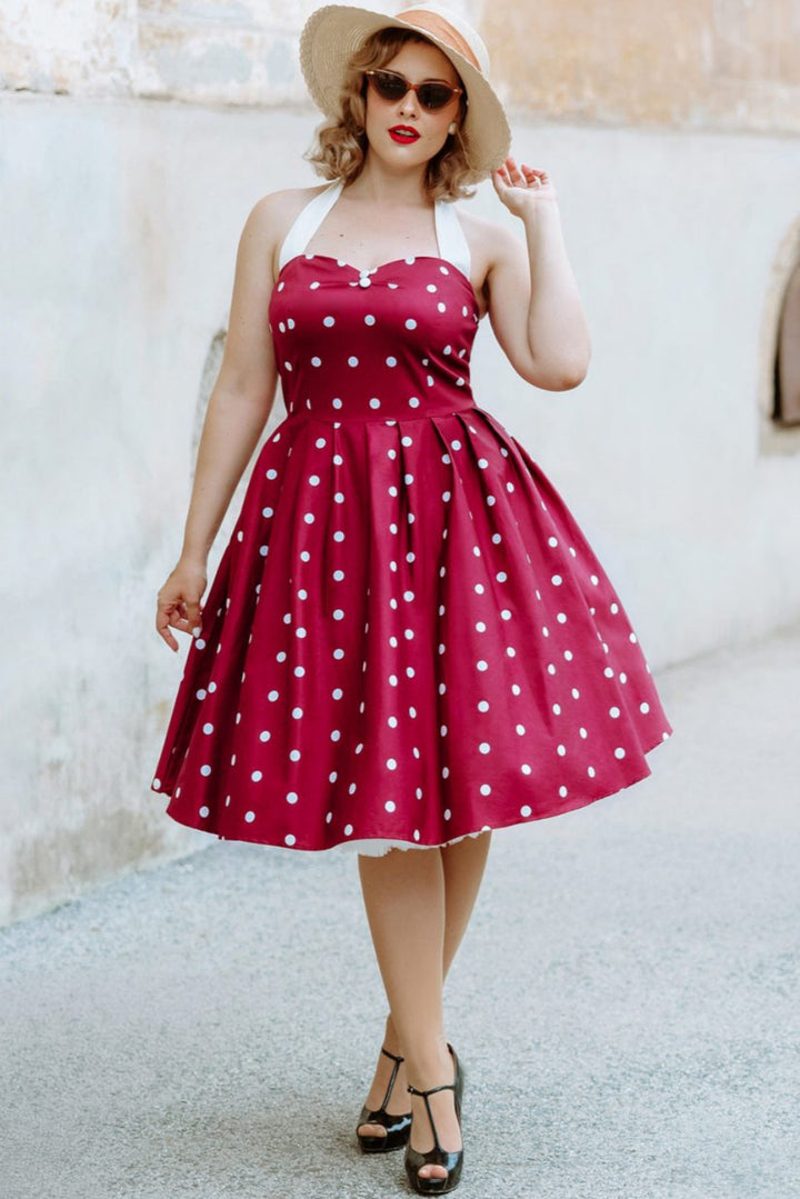 Pinup Burgundy & White Halterneck Dress