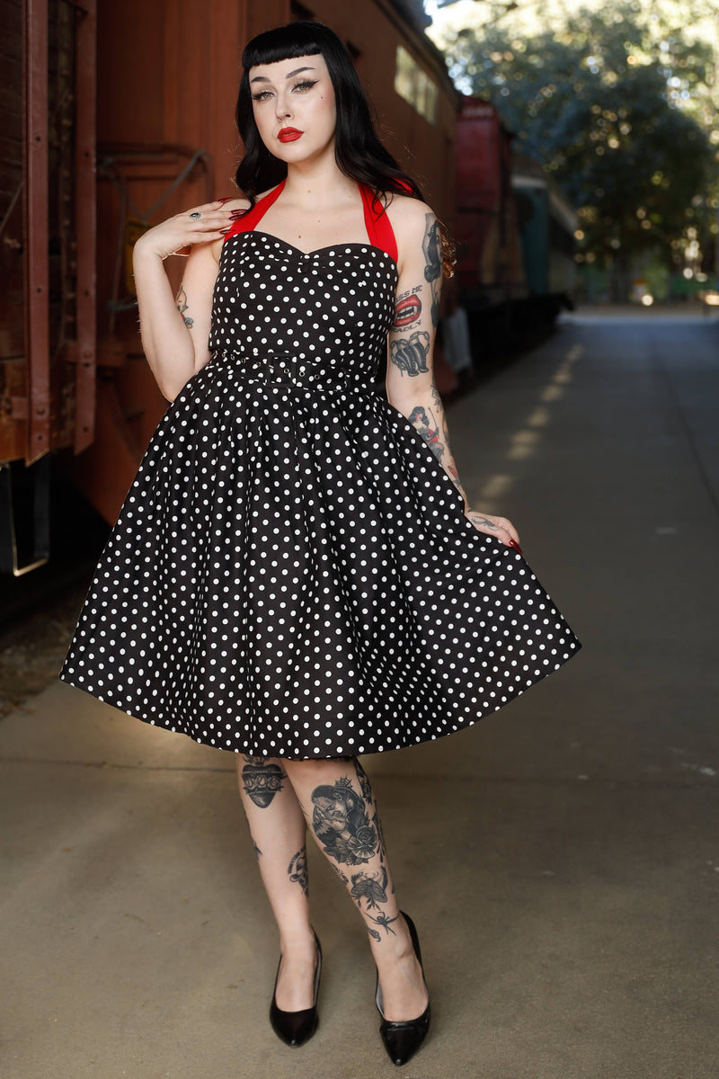 Retro Halterneck Black Polka Dot Swing Dress Retro Halterneck Black Polka Dot Swing Dress