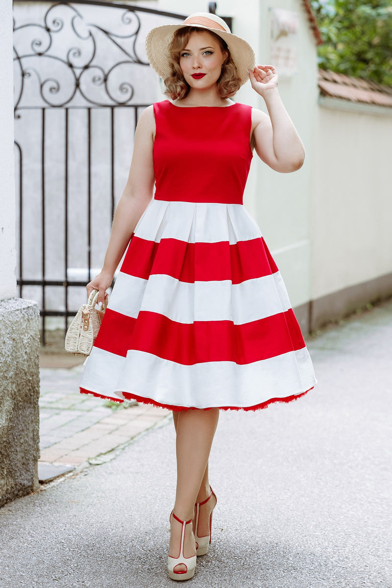 Anna 50's Red/White Striped Swing Dress - Dolly and Dotty