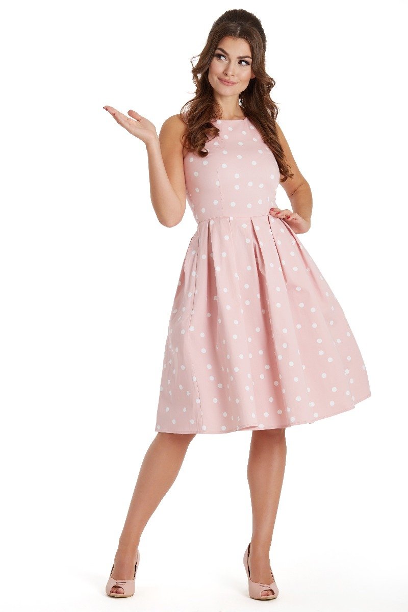 Annie Retro Polka Dot Dress in Pale Pink by Dolly and Dotty