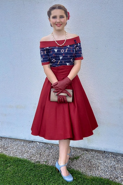 Nautical Navy Blue & Burgundy Swing Dress