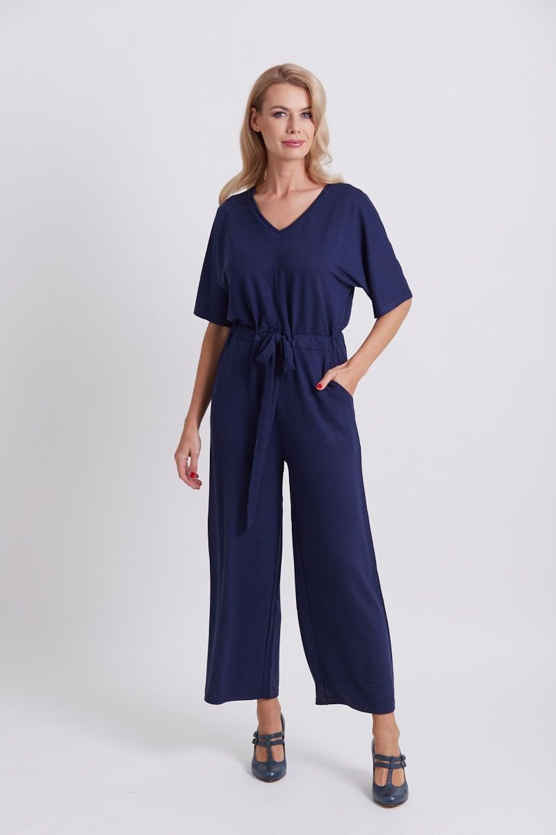 Front view of Navy Blue Wide Leg Jumpsuit