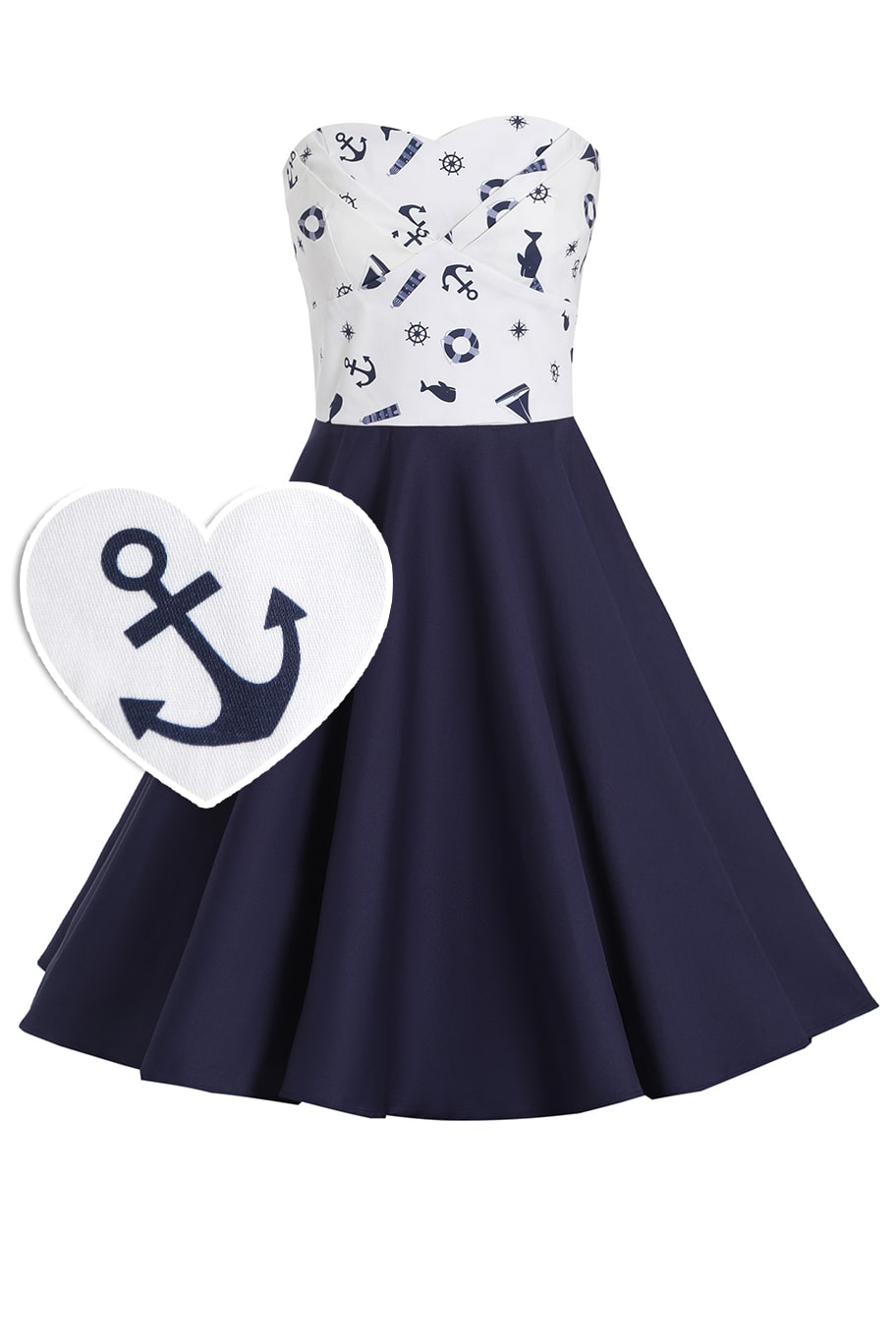 Navy & White Nautical Strapless Dress