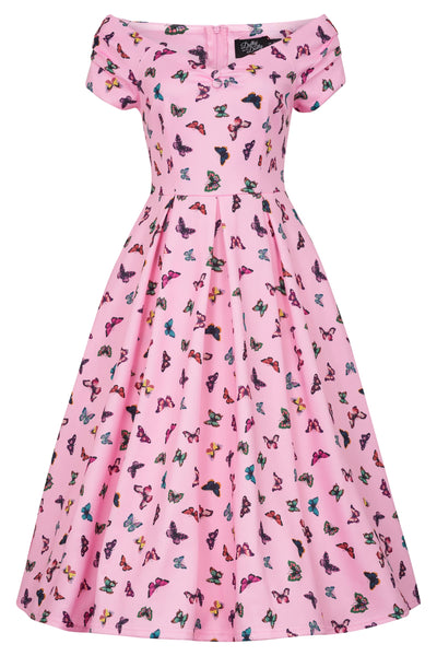 Lily Off Shoulder Pink Butterfly Swing Dress