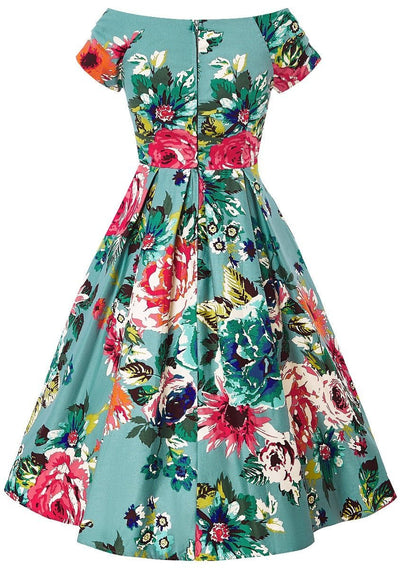 Woman's Off Shoulder Blue Floral Swing Dress