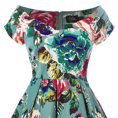 Woman's Off Shoulder Blue Floral Swing Dress