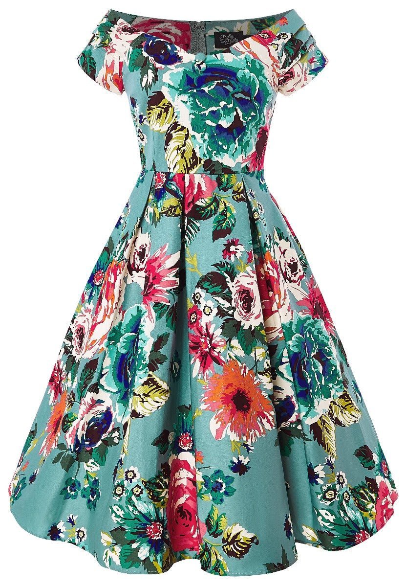 Woman's Off Shoulder Blue Floral Swing Dress