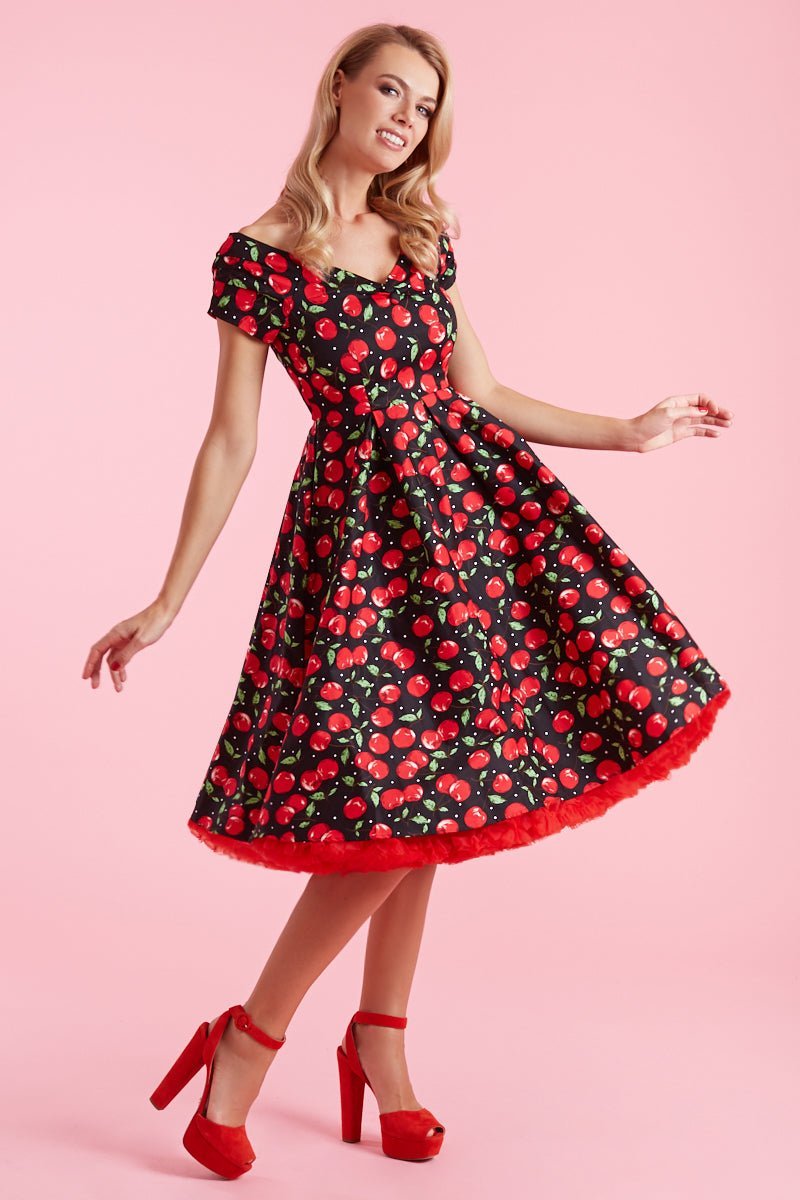 Quirky Red Cherry Off Shoulder Swing Dress side