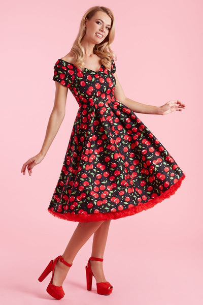 Quirky Red Cherry Off Shoulder Swing Dress side