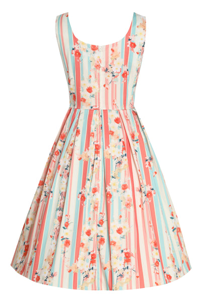 Pastel Floral & Striped Swing Dress