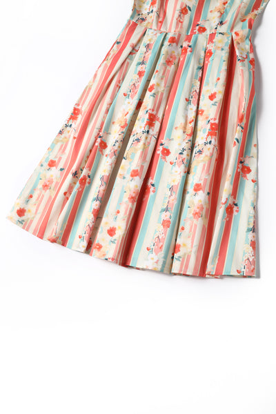 Pastel Floral & Striped Swing Dress