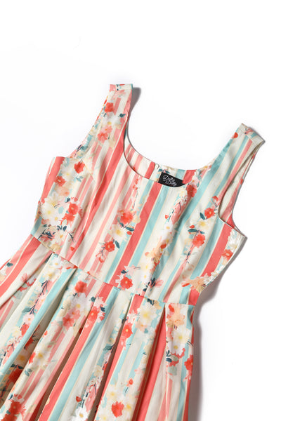 Pastel Floral & Striped Swing Dress