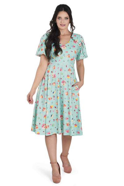 Model photo of Petal Sleeve Dress In Afternoon Tea Print