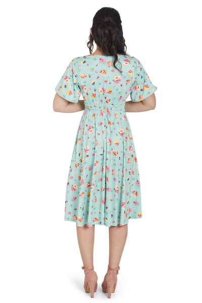 Model photo of Petal Sleeve Dress In Afternoon Tea Print