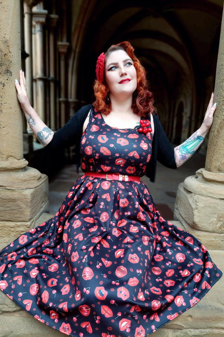 Amanda Pin Up Lip Cherry Swing Dress 8
