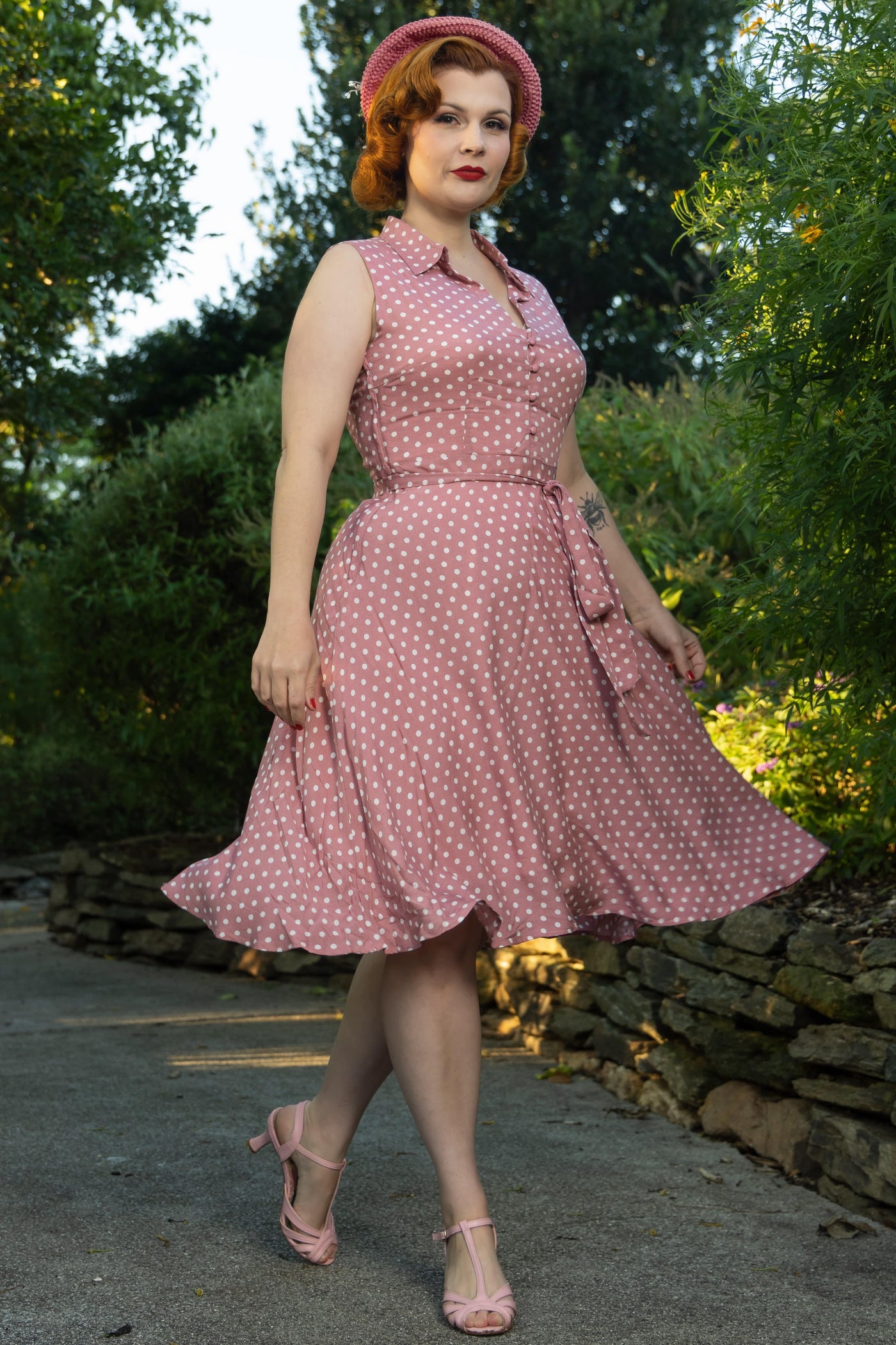 Pink Polka Dot Shirt Dress