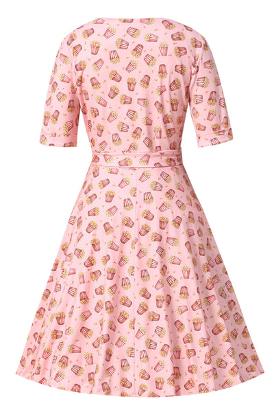 Back view of Popcorn Wrap Dress In Light Pink
