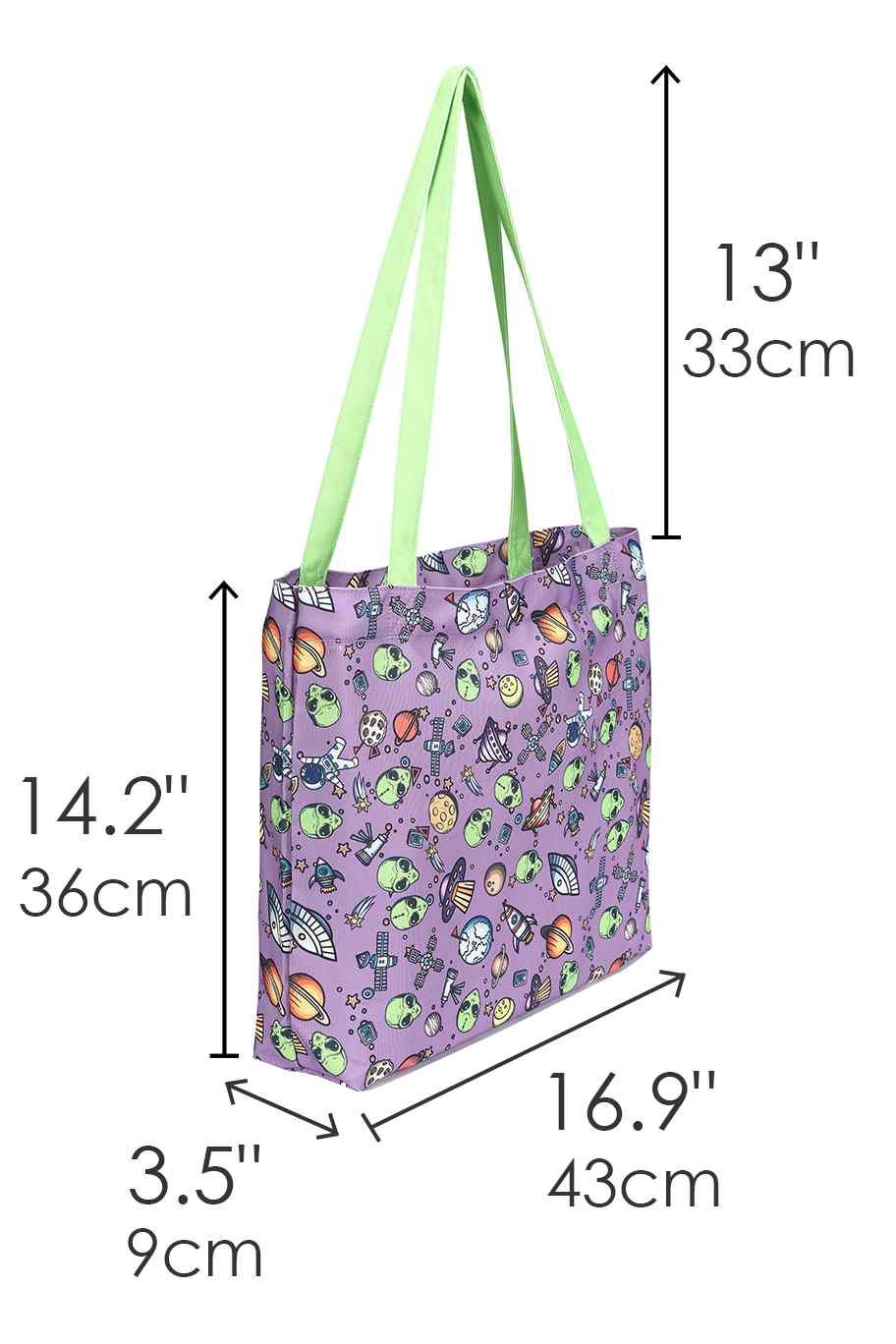 Purple Alien & Space Print Canvas Tote Bag