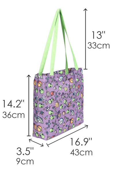Purple Alien & Space Print Canvas Tote Bag