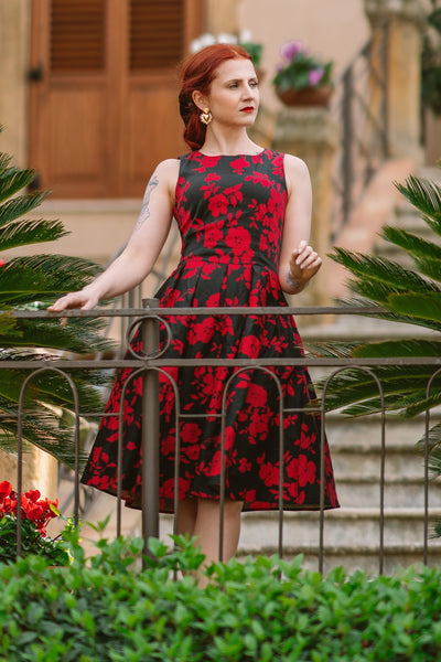 Red Floral Swing Dress