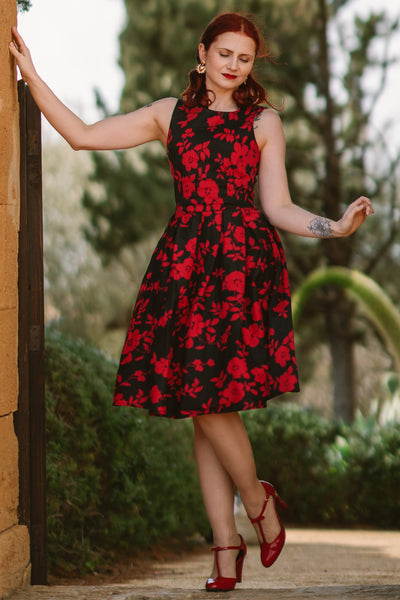 Red Floral Swing Dress