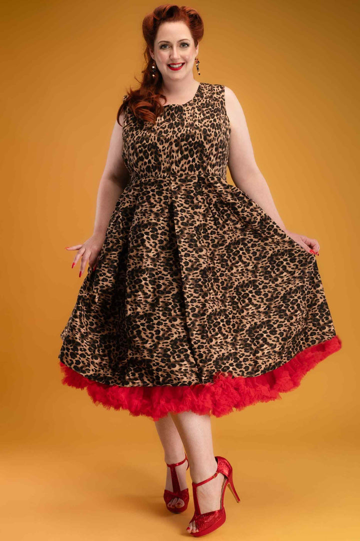 Amanda Retro Swing Dress in Brown Leopard Animal Print