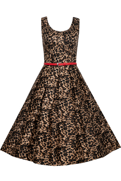 Retro Swing Dress in Brown Leopard Animal Print