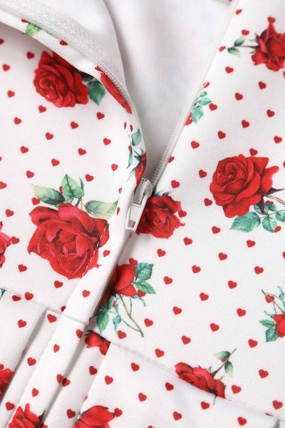 Retro White Rose Swing Dress