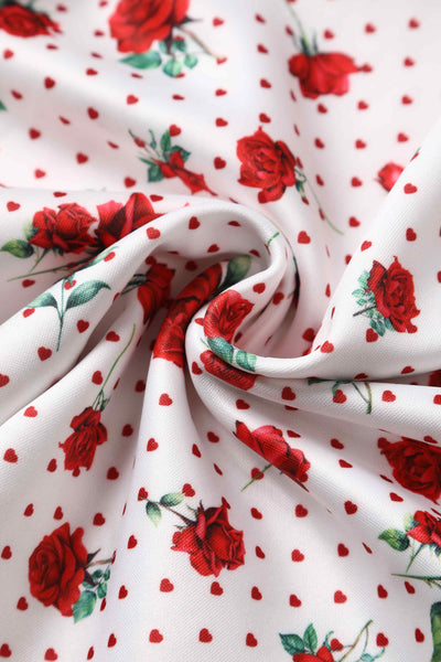 Retro White Rose Swing Dress