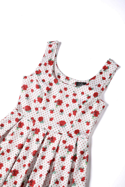 Retro White Rose Swing Dress