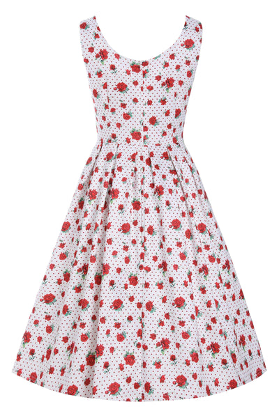 Retro White Rose Swing Dress