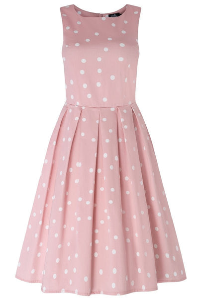  Retro Polka Dot Dress in Pale Pink & White