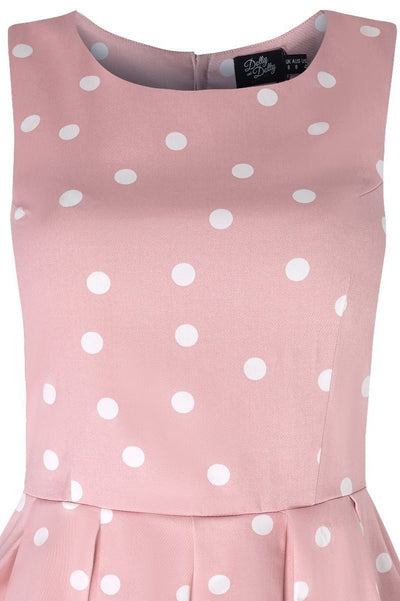  Retro Polka Dot Dress in Pale Pink & White
