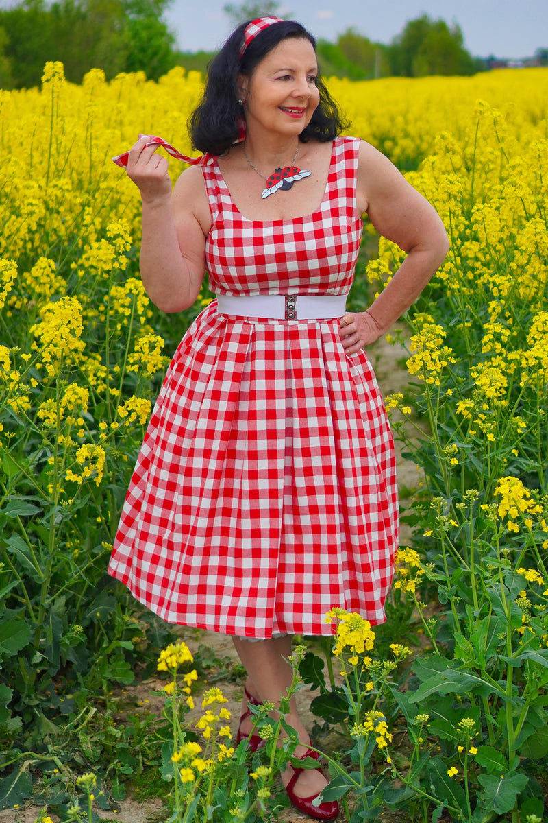 Amanda Retro Red Gingham Fit and Flared Dress Amanda Retro Red Gingham Fit and Flared Dress