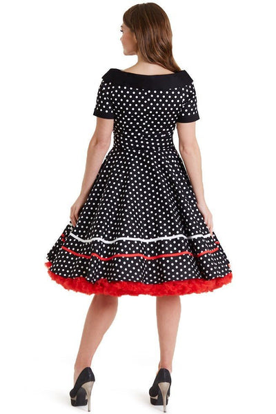 Woman's Retro Swing Dress in Black-White Polka Dots