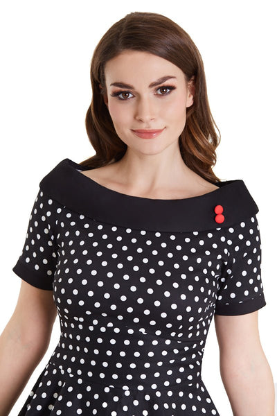 Woman's Retro Swing Dress in Black-White Polka Dots