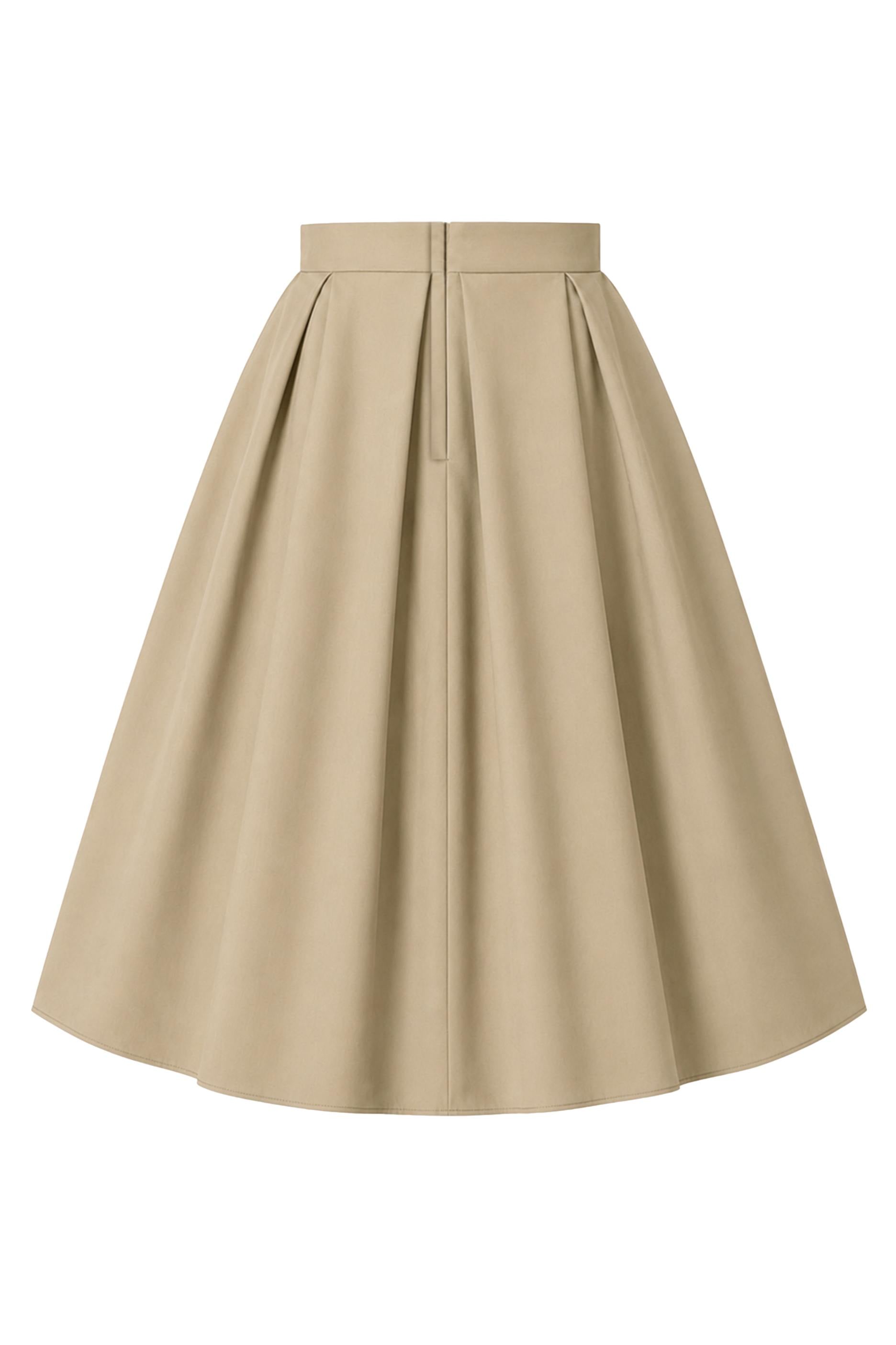 Beige Pleated Midi Skirt | Skirt With Pockets