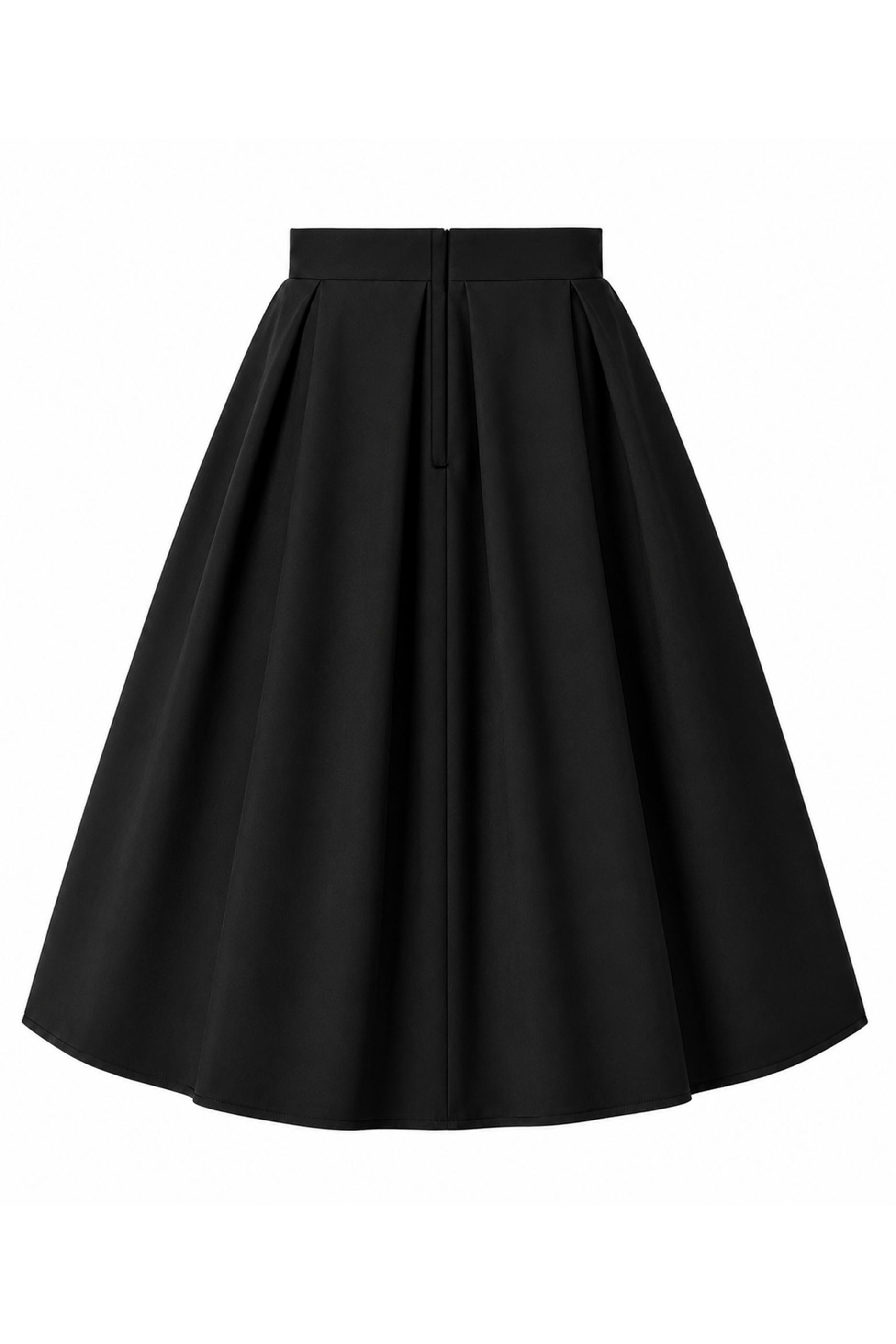 Black Pleated Midi Skirt | Cotton Swing Skirt