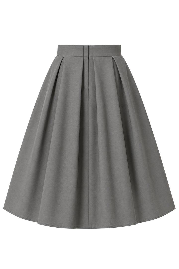 Grey Pleated Midi Skirt | Vintage Swing Skirt
