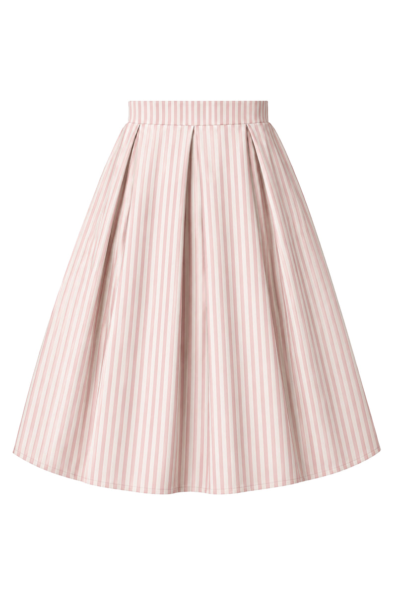 スカート COTTON PLEATED MIDI SKIRT STRIPE_PINK SK6-PnkWhiStri-