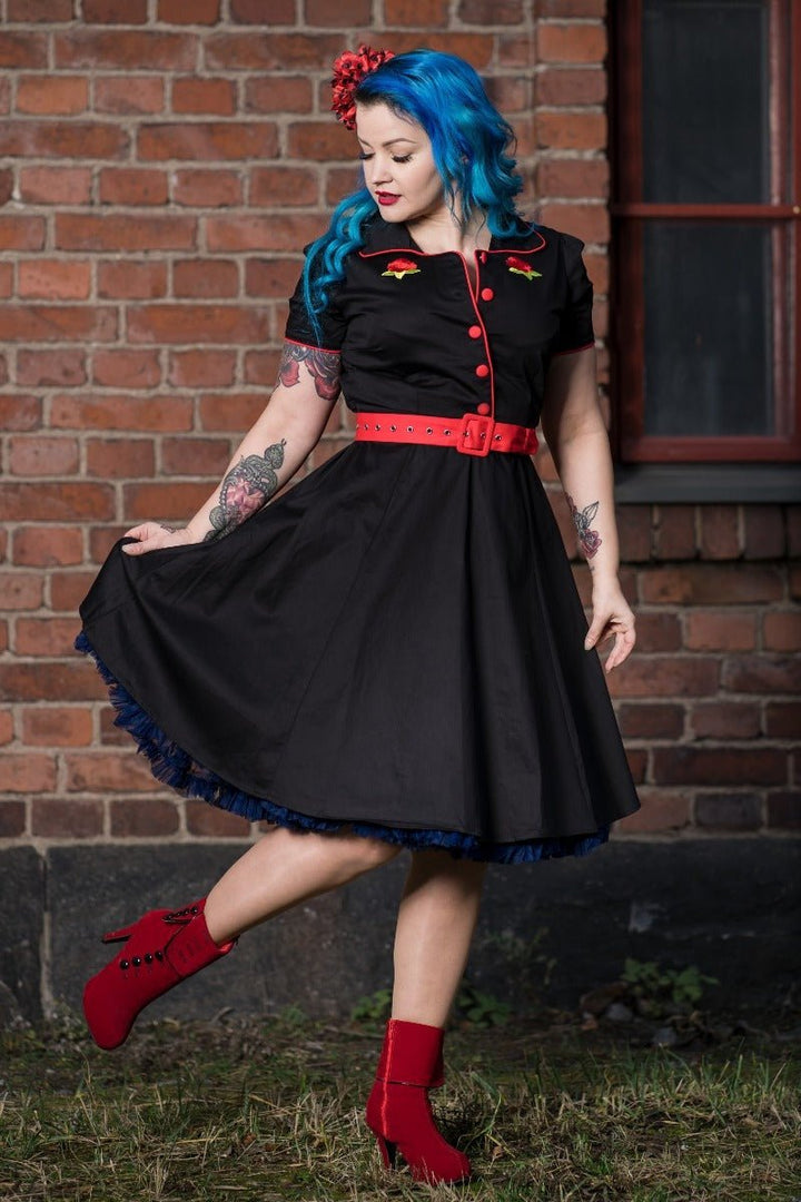 Sherry Women's Rose Rockabilly Diner Dress in Black/Red Sherry Women's Rose Rockabilly Diner Dress in Black/Red