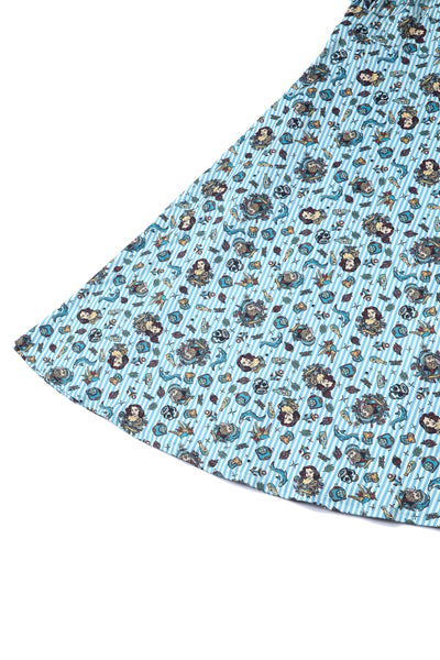 Close up view of Sleeved Tea Dress in Blue Striped Nautical Print