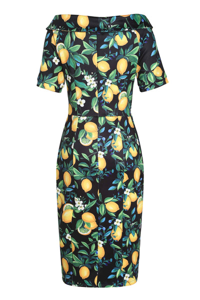 Back view of Summer Lemon Fitted Off Shoulder Dress