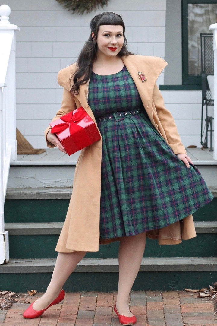 Annie Vintage Dark Green Plaid Tea Dress by Dolly and Dotty